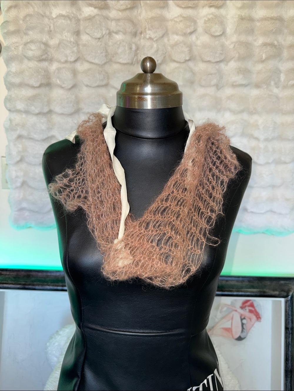 Hand Crafted Mauve Open-Knit Mohair silk blend Scarflette